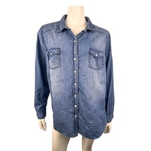 Torrid Denim Shirt Womens 1X Blue‎ Lightweight Utility Button Up